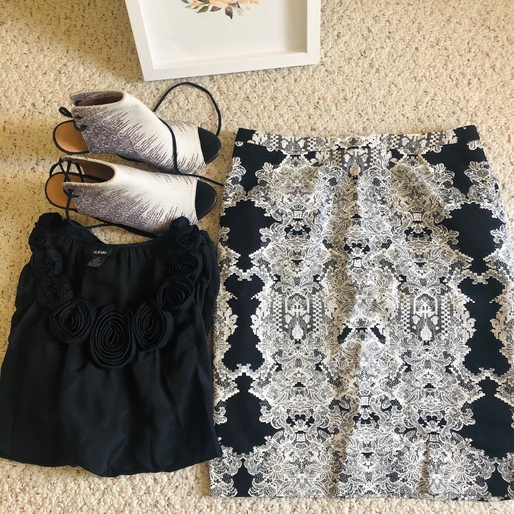 Style Set: Silk Top, Pattern Skirt, Shoes